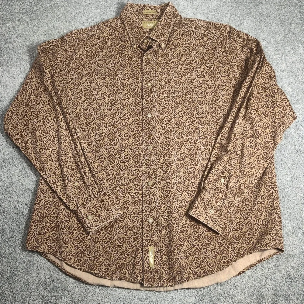 Natural Issue Shirt Mens L Beige Brown Paisley Wrinkle Free Long Sleeve Casual